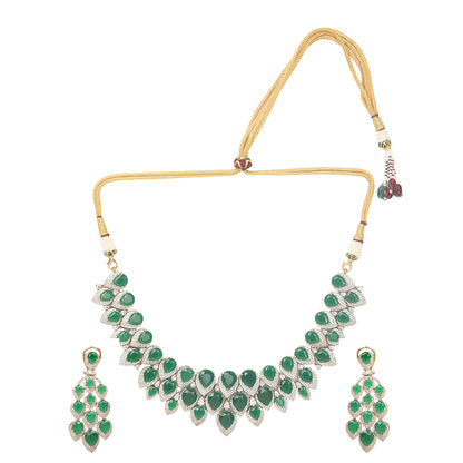 Luxury green stone bridal necklace set with matching earrings, gold plated statement jewelry for weddings and parties