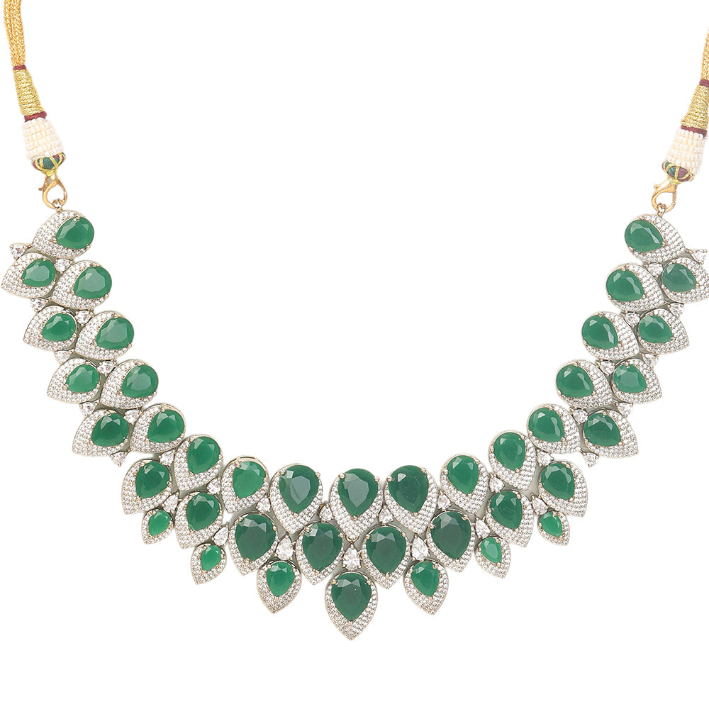 Luxury green stone bridal necklace set with matching earrings, gold plated statement jewelry for weddings and parties