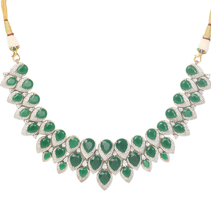 Luxury green stone bridal necklace set with matching earrings, gold plated statement jewelry for weddings and parties