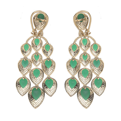 Luxury green stone bridal necklace set with matching earrings, gold plated statement jewelry for weddings and parties