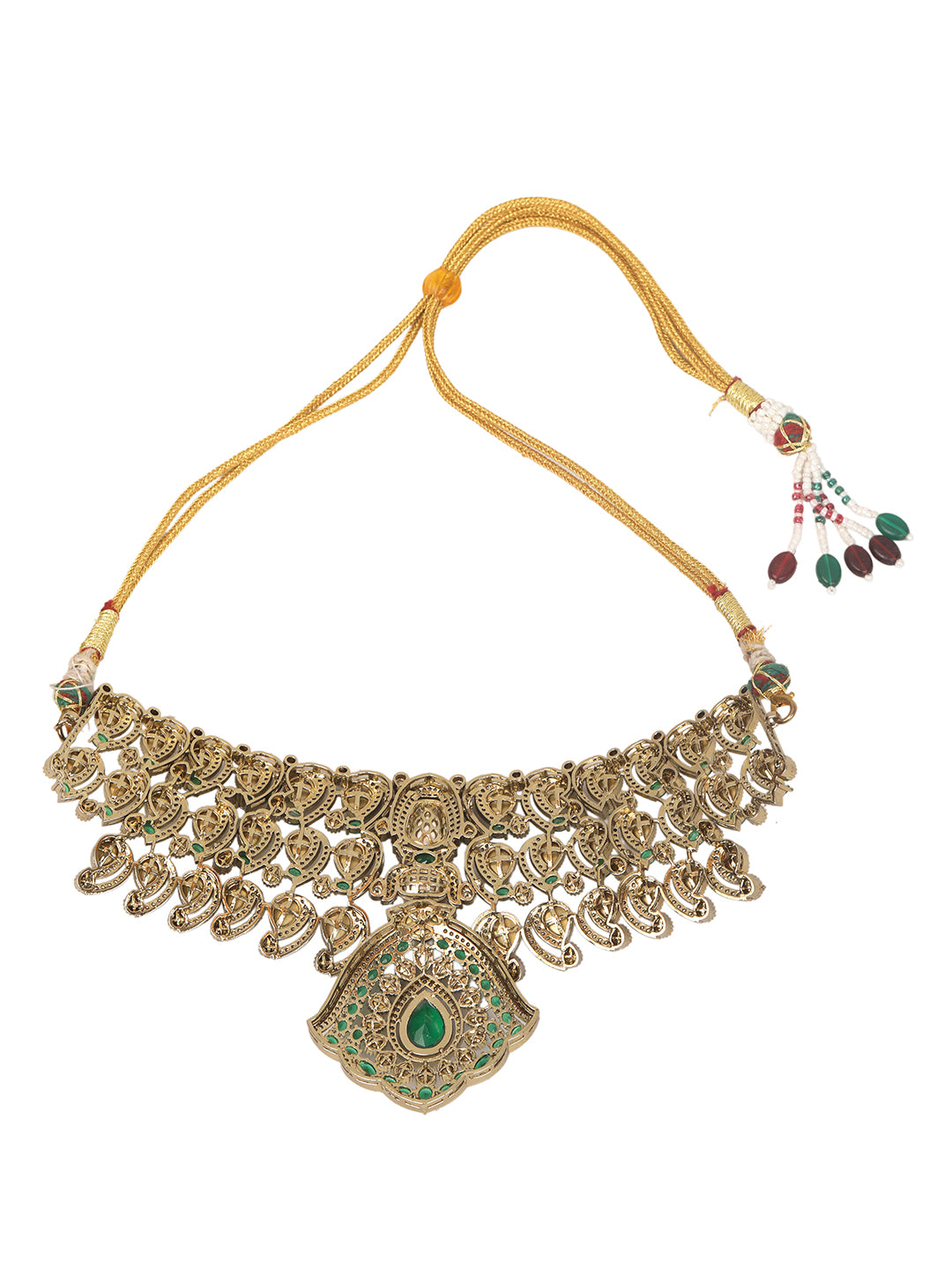Traditional Kundan choker necklace set with green stones and matching earrings