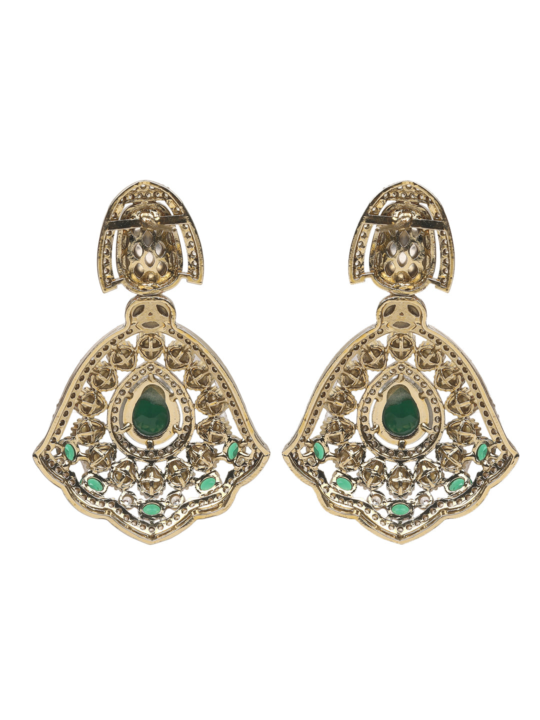Traditional Kundan choker necklace set with green stones and matching earrings