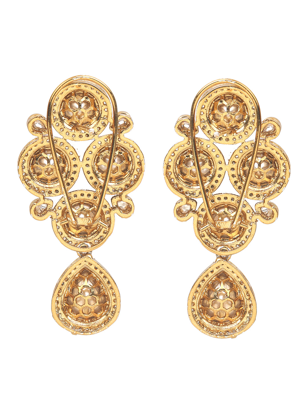 Gold-plated Kundan choker necklace set with teardrop stones and matching earrings for bridal and wedding wear