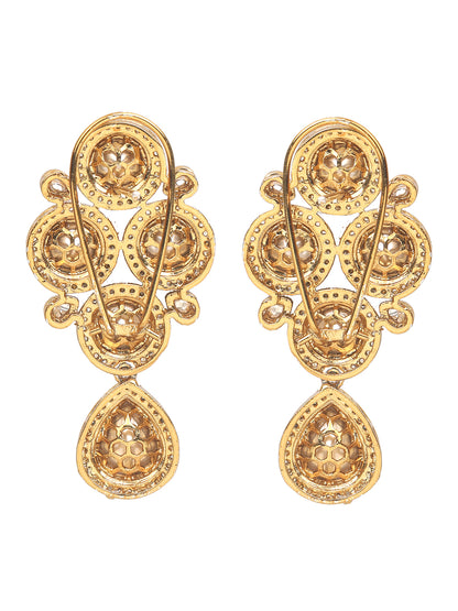 Gold-plated Kundan choker necklace set with teardrop stones and matching earrings for bridal and wedding wear