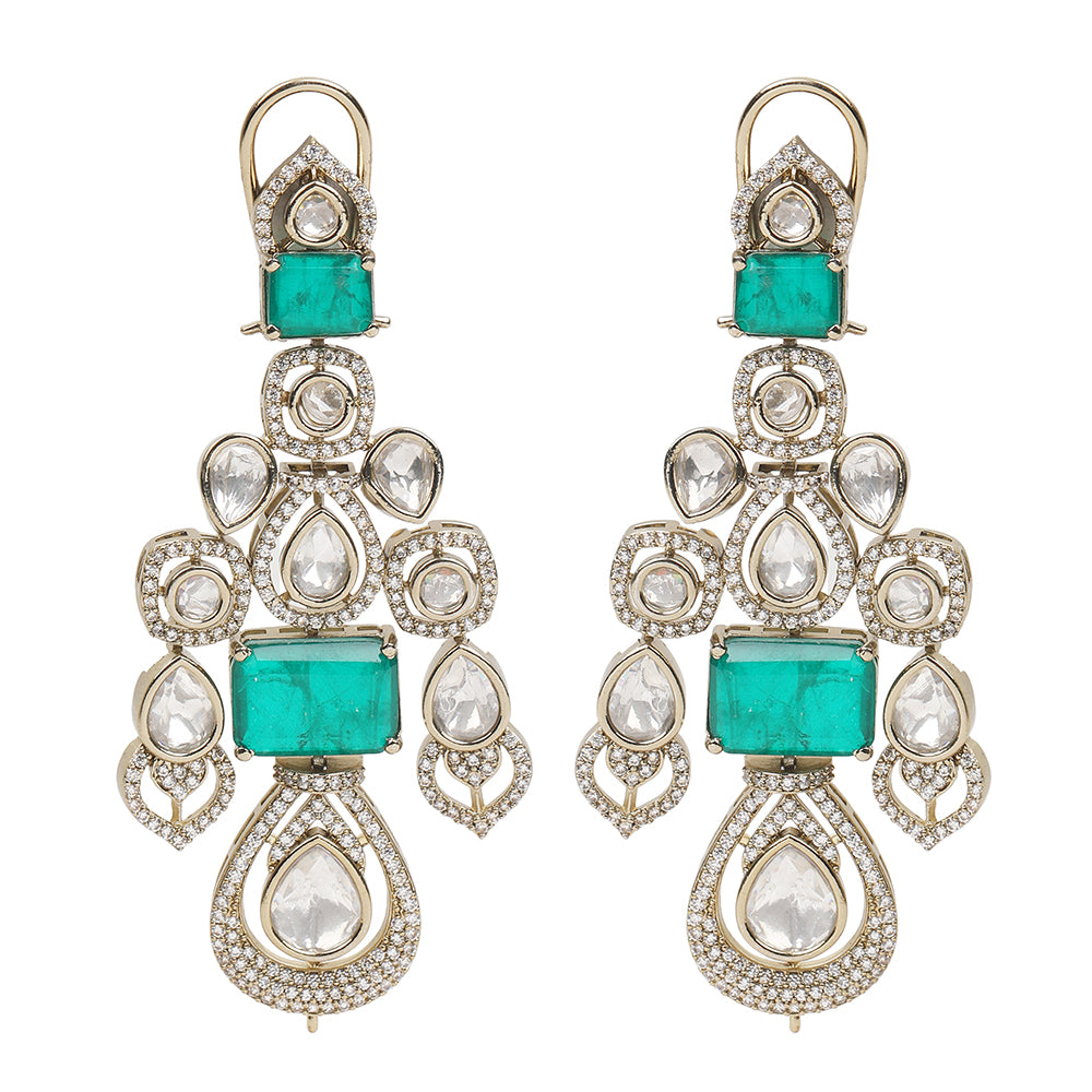 Emerald green kundan bridal necklace set with matching earrings, gold plated choker style wedding jewelry