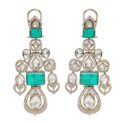 Emerald green kundan bridal necklace set with matching earrings, gold plated choker style wedding jewelry