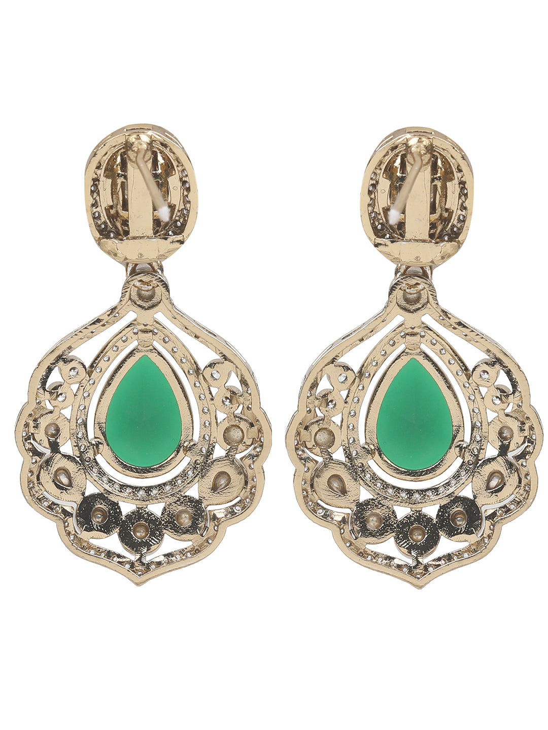 Traditional Kundan Emerald Green Necklace Set with Earrings Gold Tone Bridal Jewelry