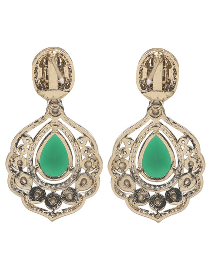 Traditional Kundan Emerald Green Necklace Set with Earrings Gold Tone Bridal Jewelry