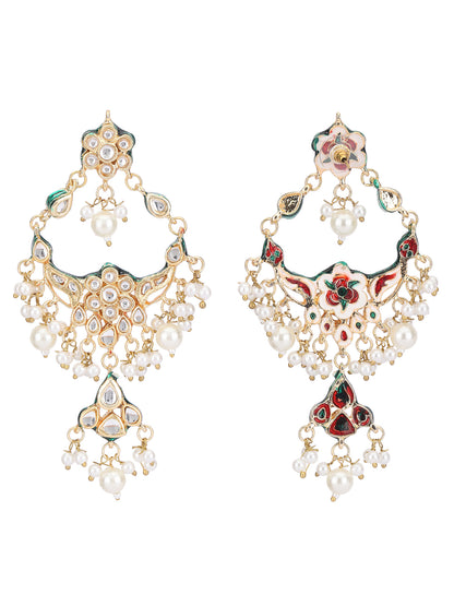 Gold-Plated Pearl Studded Drop Earrings