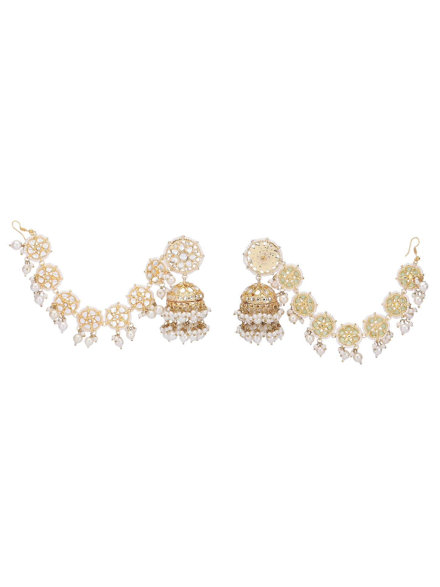 Gold-Plated Dome Shaped Jhumkas With Hair Chain