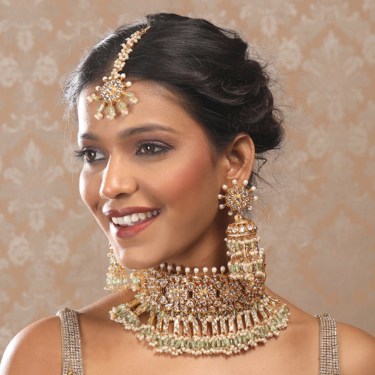 Bridal Gold Choker Necklace & Earring Set