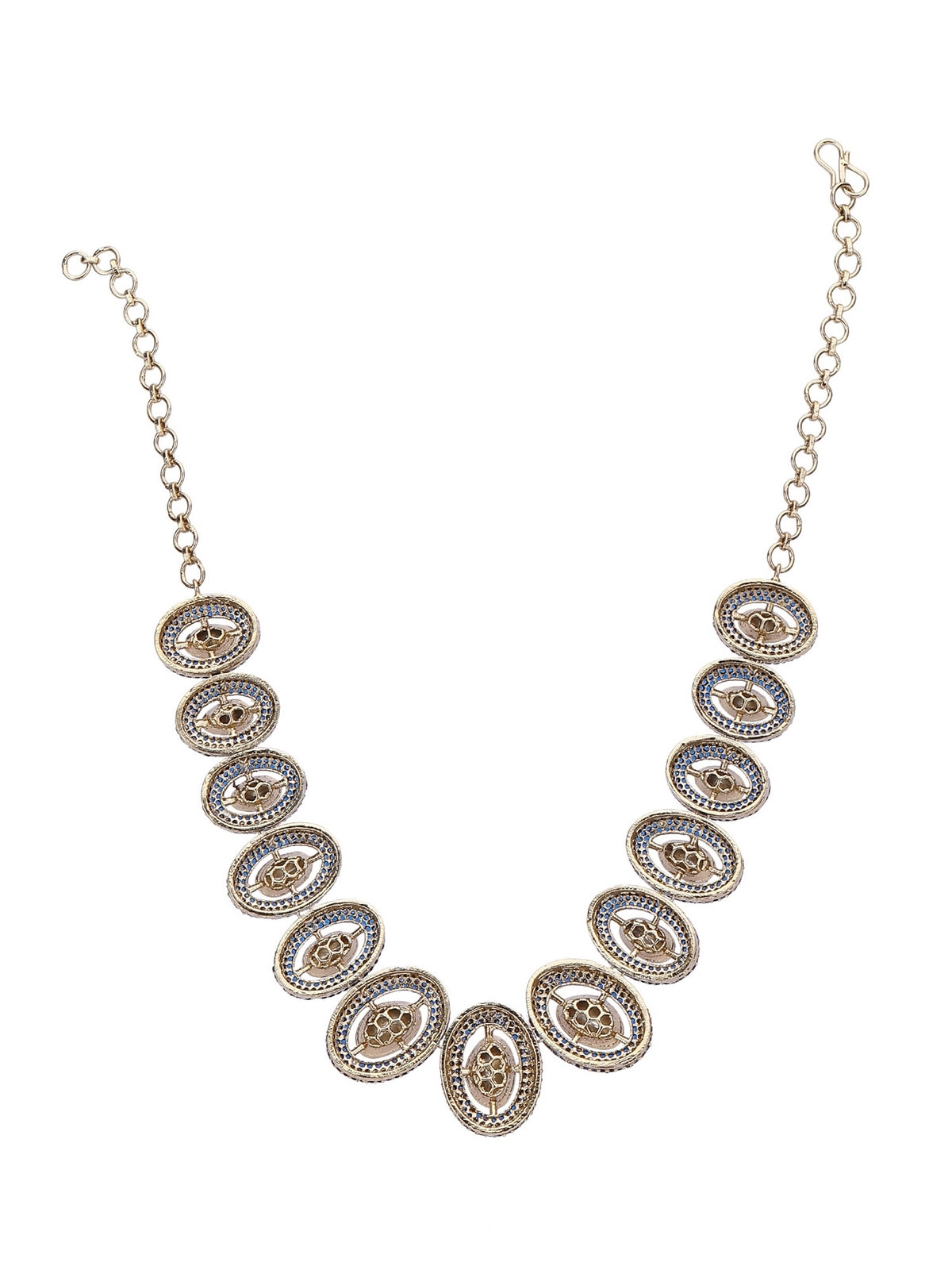 Gold-Plated Handcrafted Necklace Set with Blue Crystal Accents