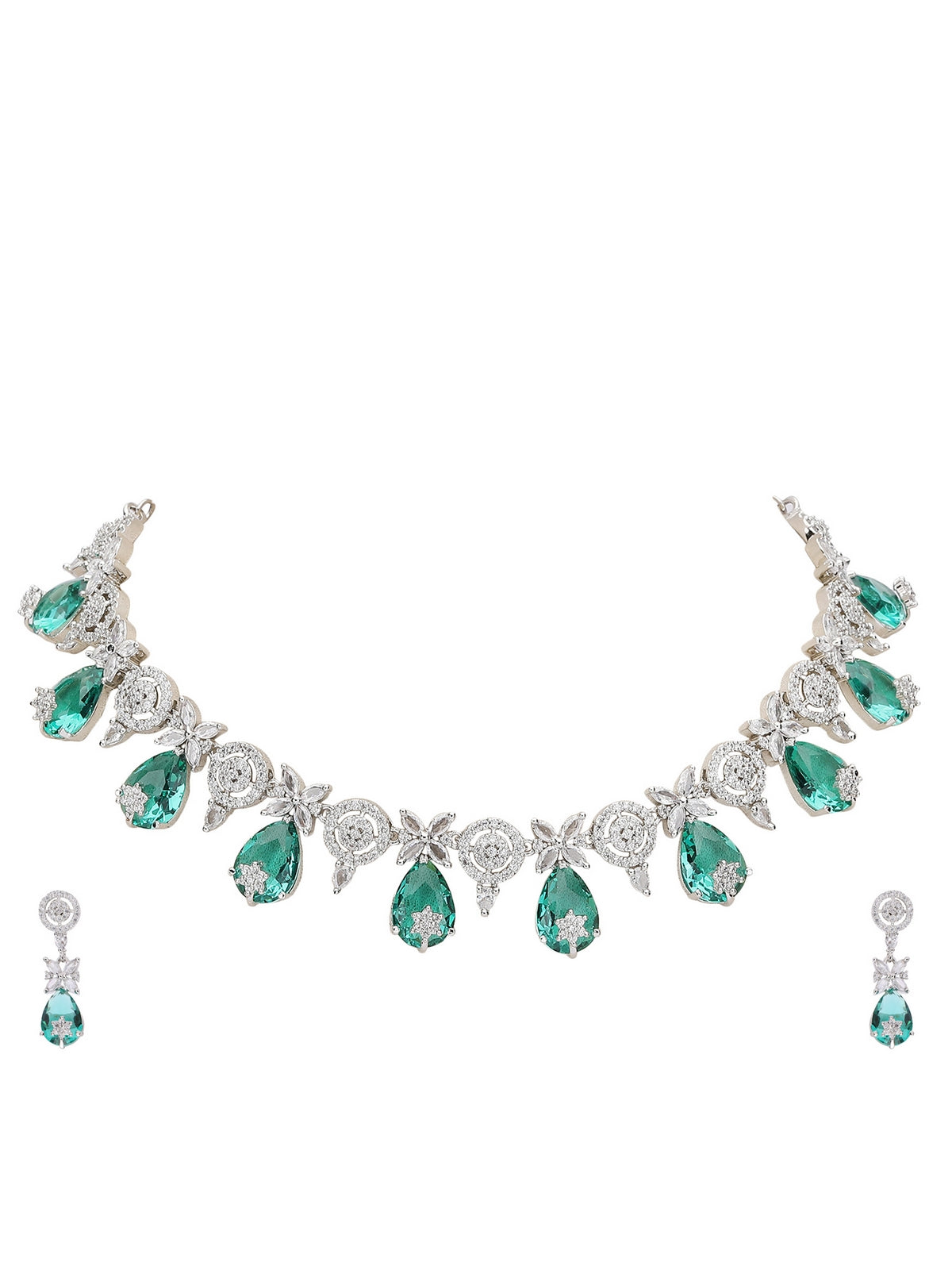 Emerald Green Teardrop Necklace Set with Crystal Accents