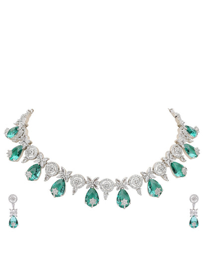 Emerald Green Teardrop Necklace Set with Crystal Accents