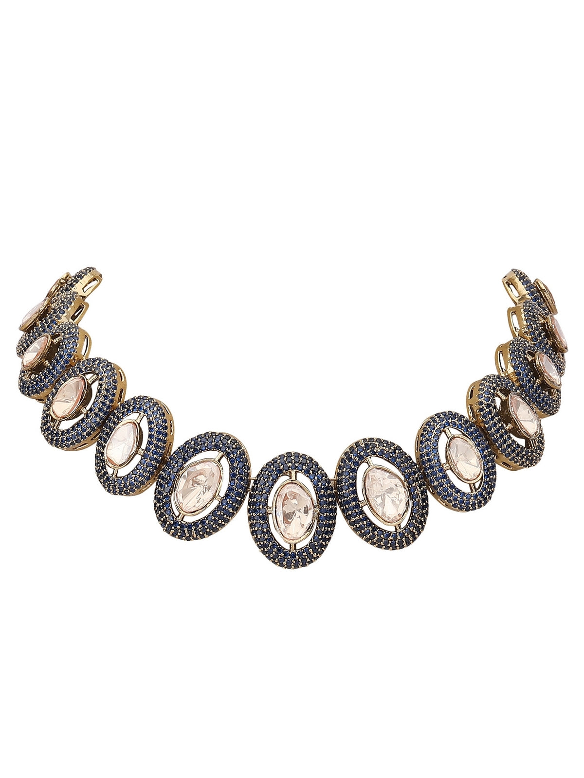 Gold-Plated Handcrafted Necklace Set with Blue Crystal Accents