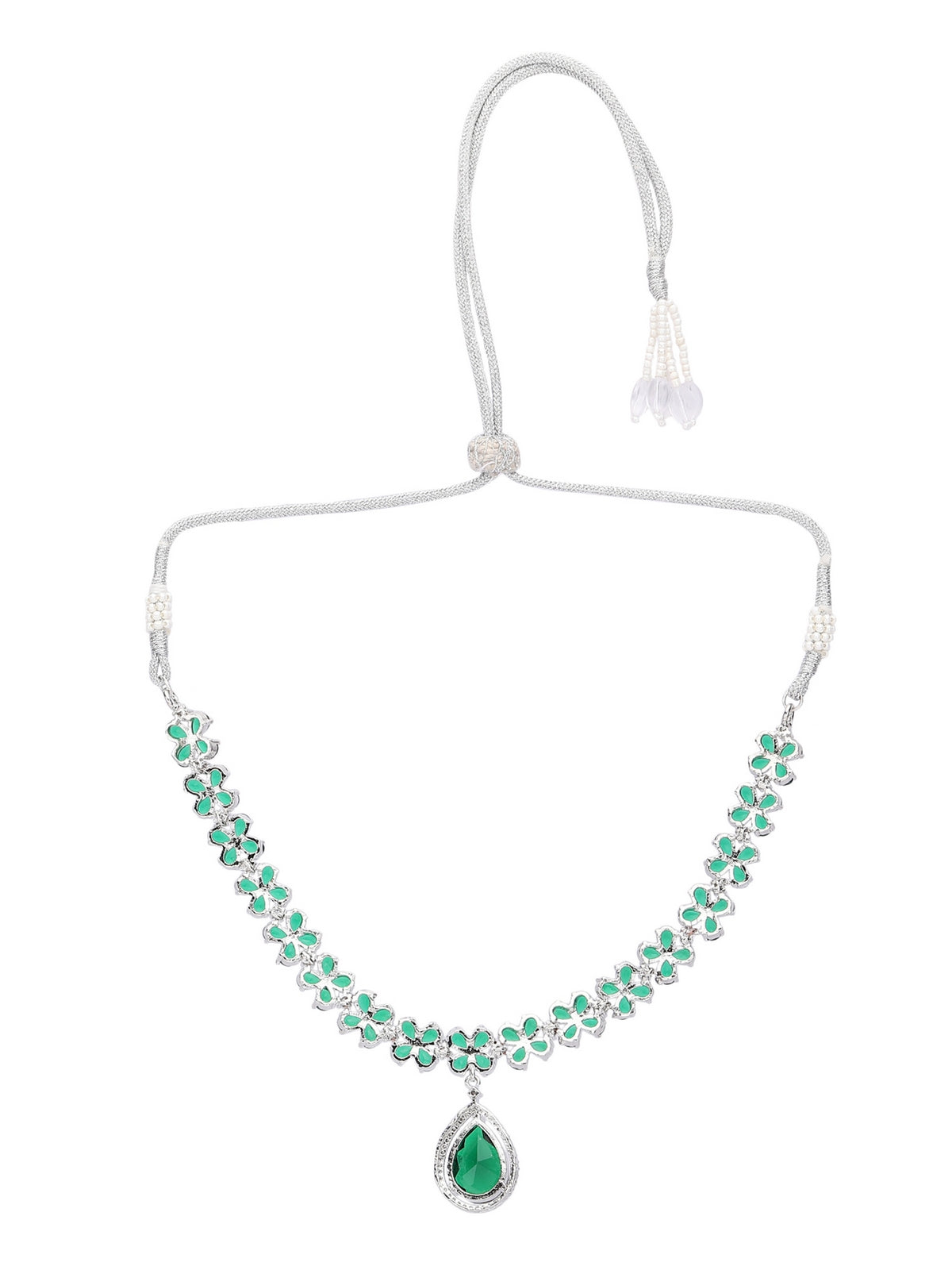 Elegant Green Crystal Necklace Set with Floral Design