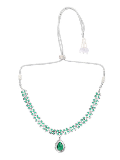 Elegant Green Crystal Necklace Set with Floral Design