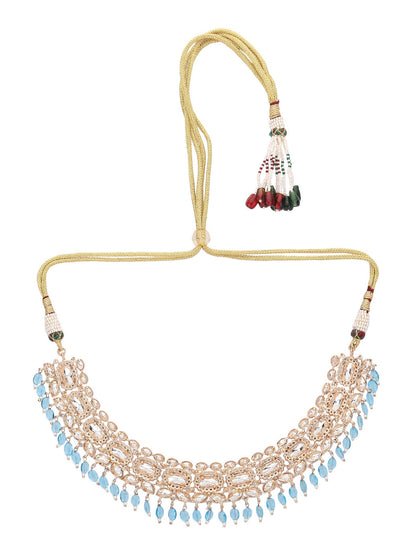 Exquisite Kundan Necklace Set with Blue Crystal Drops