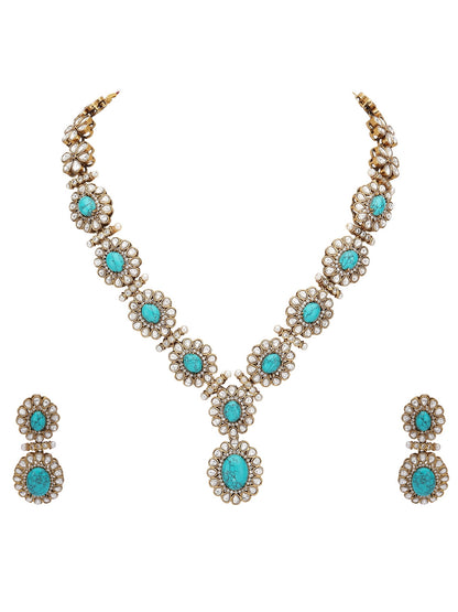 Turquoise Kundan Necklace Set with Floral Detailing