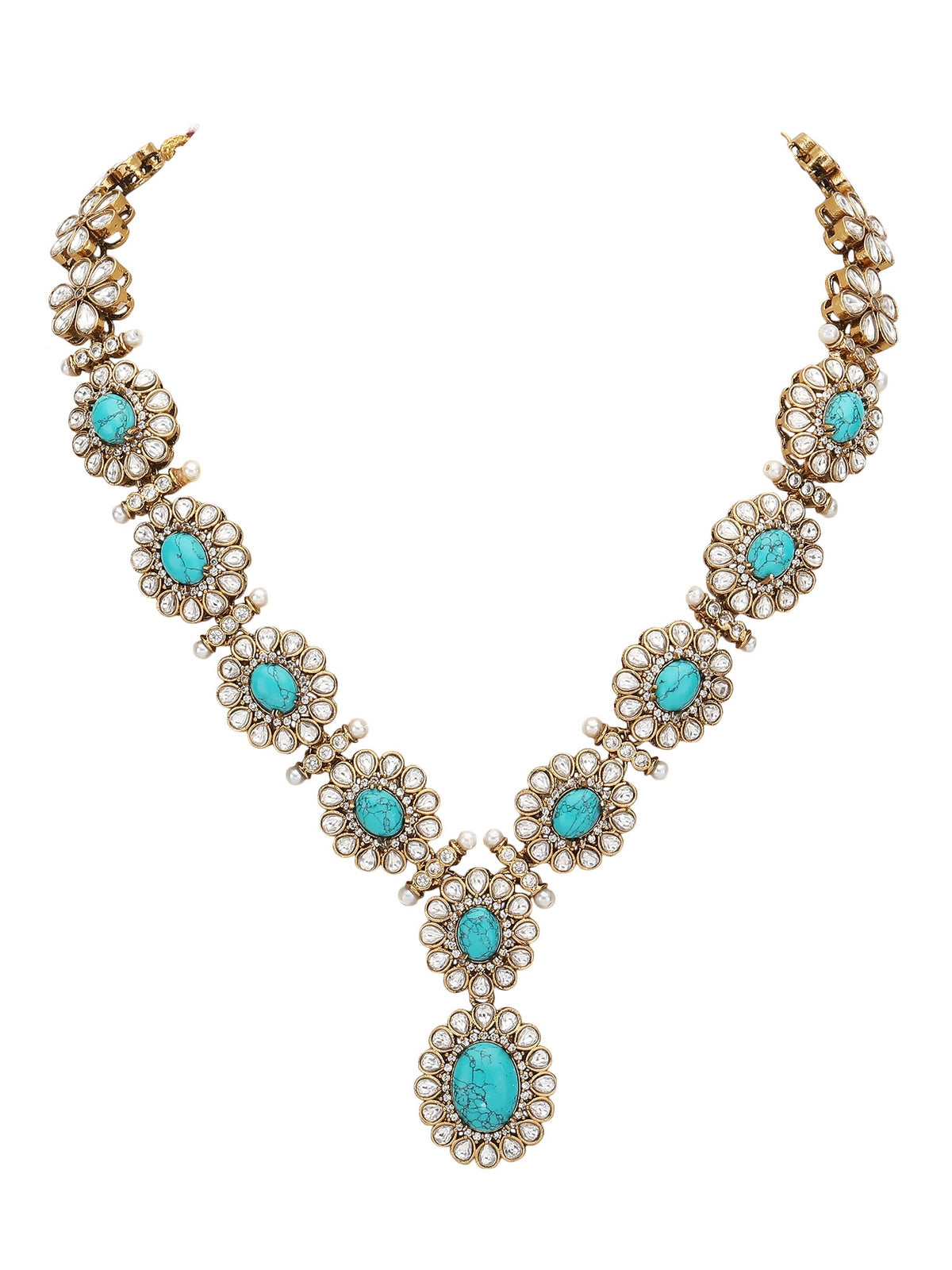 Turquoise Kundan Necklace Set with Floral Detailing