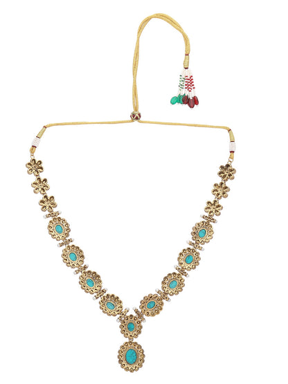 Turquoise Kundan Necklace Set with Floral Detailing