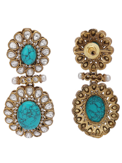 Turquoise Kundan Necklace Set with Floral Detailing