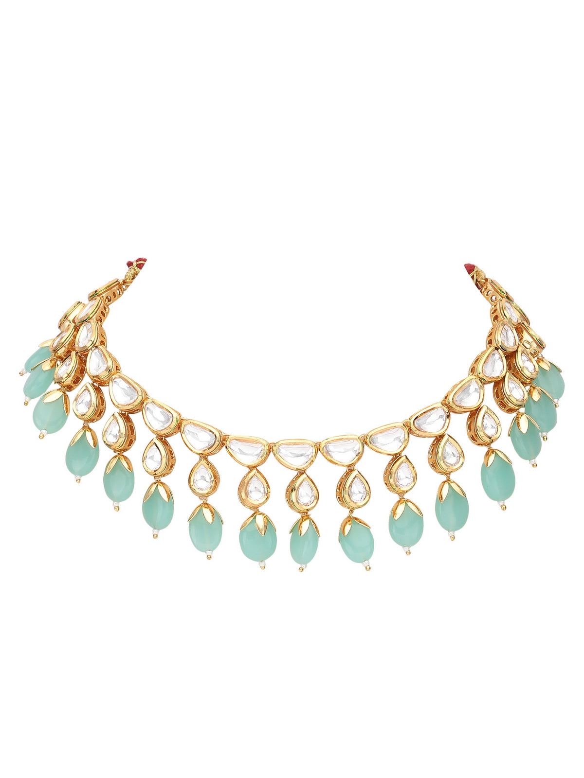 Kundan Necklace Set with Aqua Blue Beads For Girls 