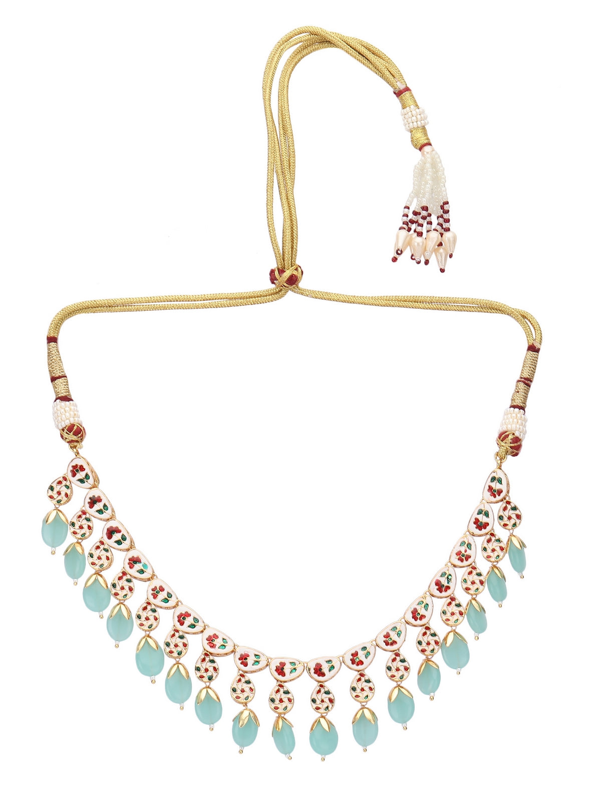 Kundan Necklace Set with Aqua Blue Beads For Girls 