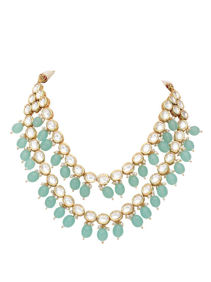 Elegant Kundan Necklace Set with Aqua Blue Beads