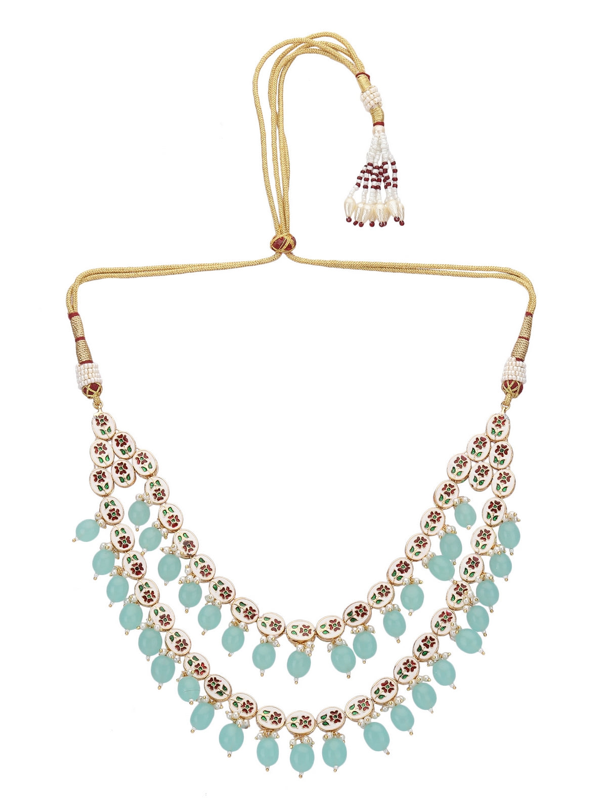 Elegant Kundan Necklace Set with Aqua Blue Beads