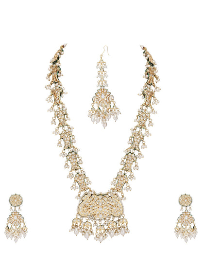 Gold-Plated Kundan Necklace Set with Pearl Accents