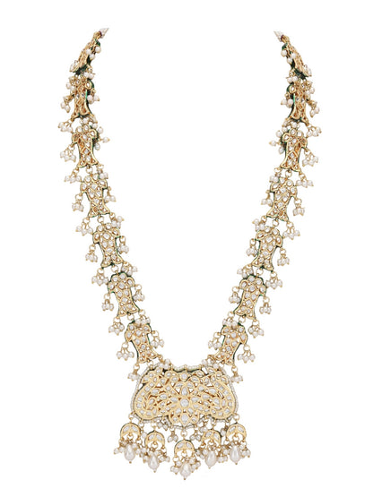 Gold-Plated Kundan Necklace Set with Pearl Accents