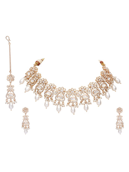 Gold-Toned & White Gold Plated Beaded Handcrafted Jewellery Set