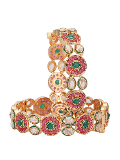 Gold-Plated Contemporary-Shaped Kundan Studded Bangle Set