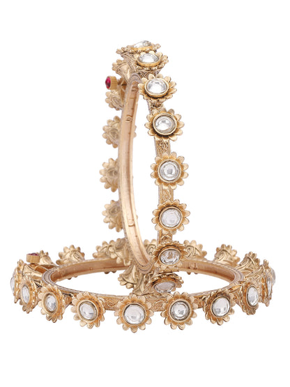 Gold-Plated Contemporary-Shaped Kundan Studded Bangle Set