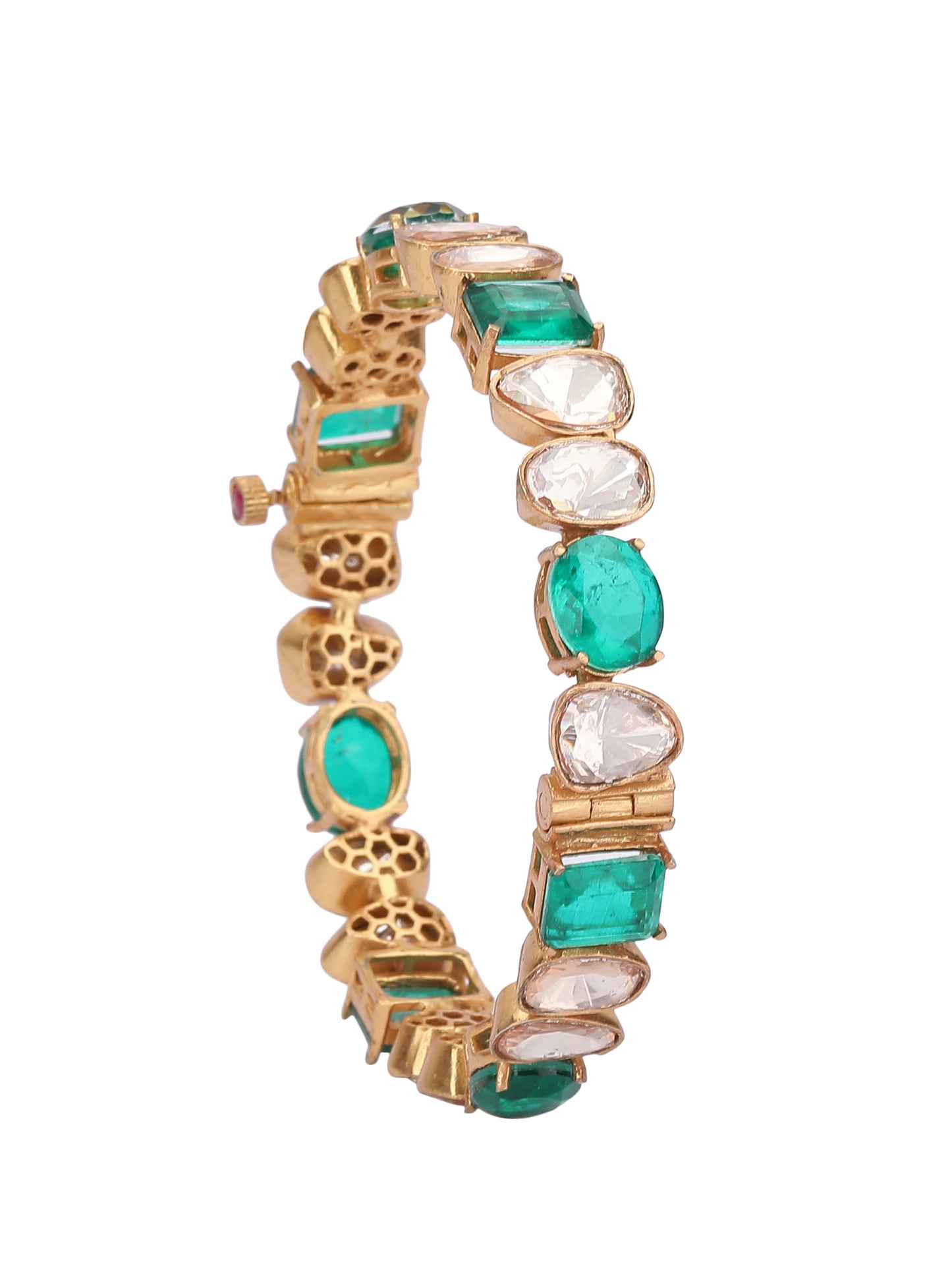 Gold Plated Contemporary Shaped Kundan Studded Bangle Set