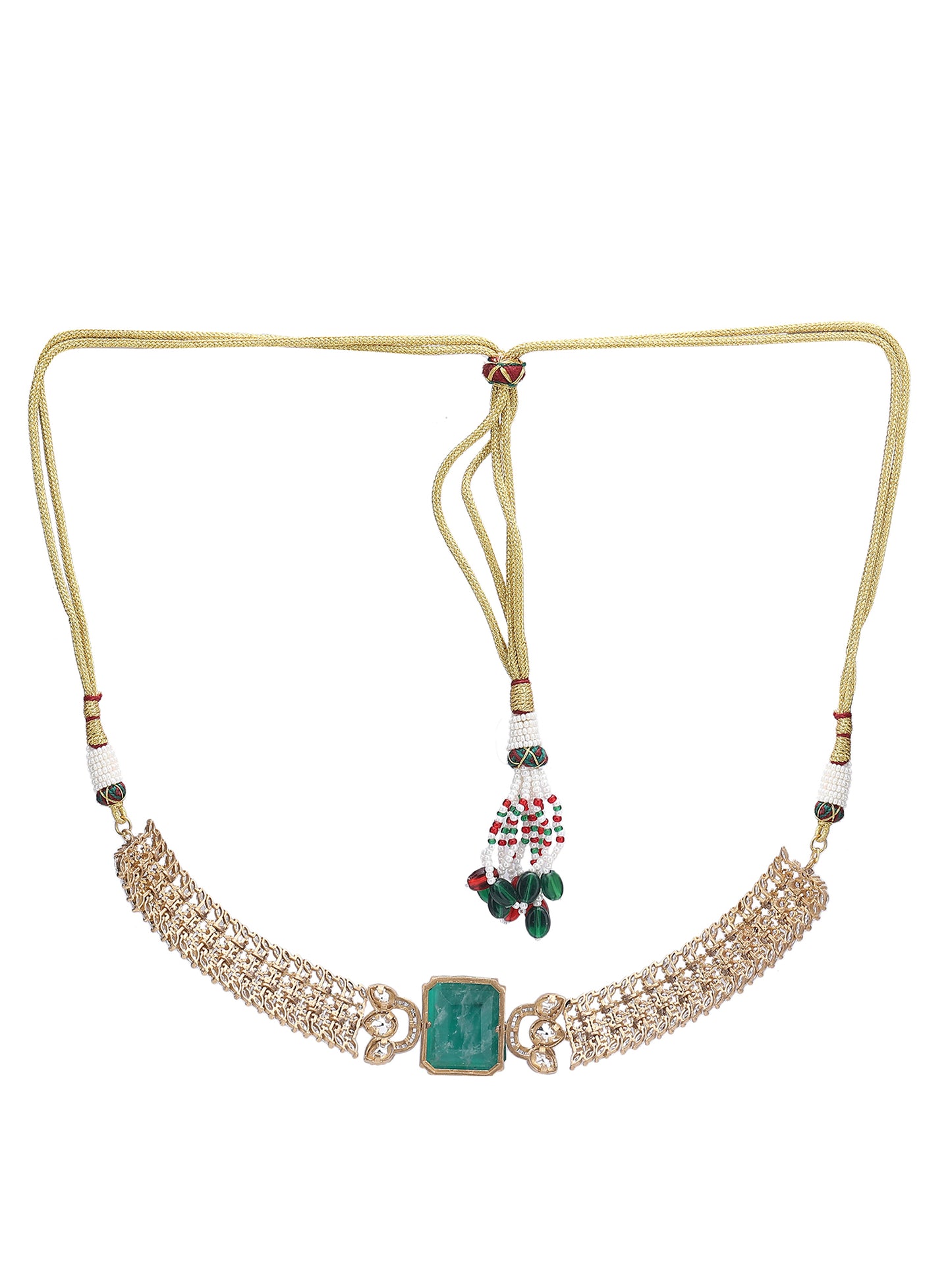 Elegant Gold Plated Kundan Green Necklace Set for Women