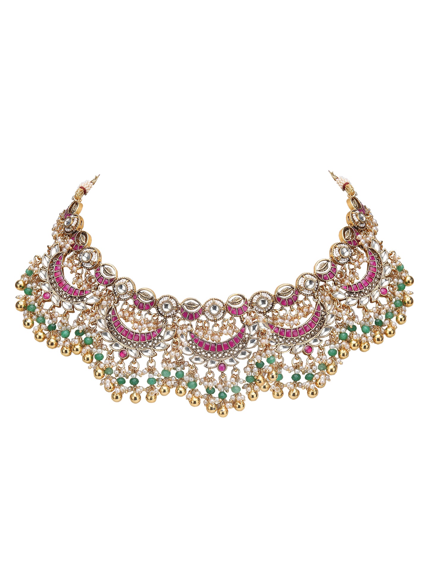 Multicolor Temple Crystal Necklace Set for Women