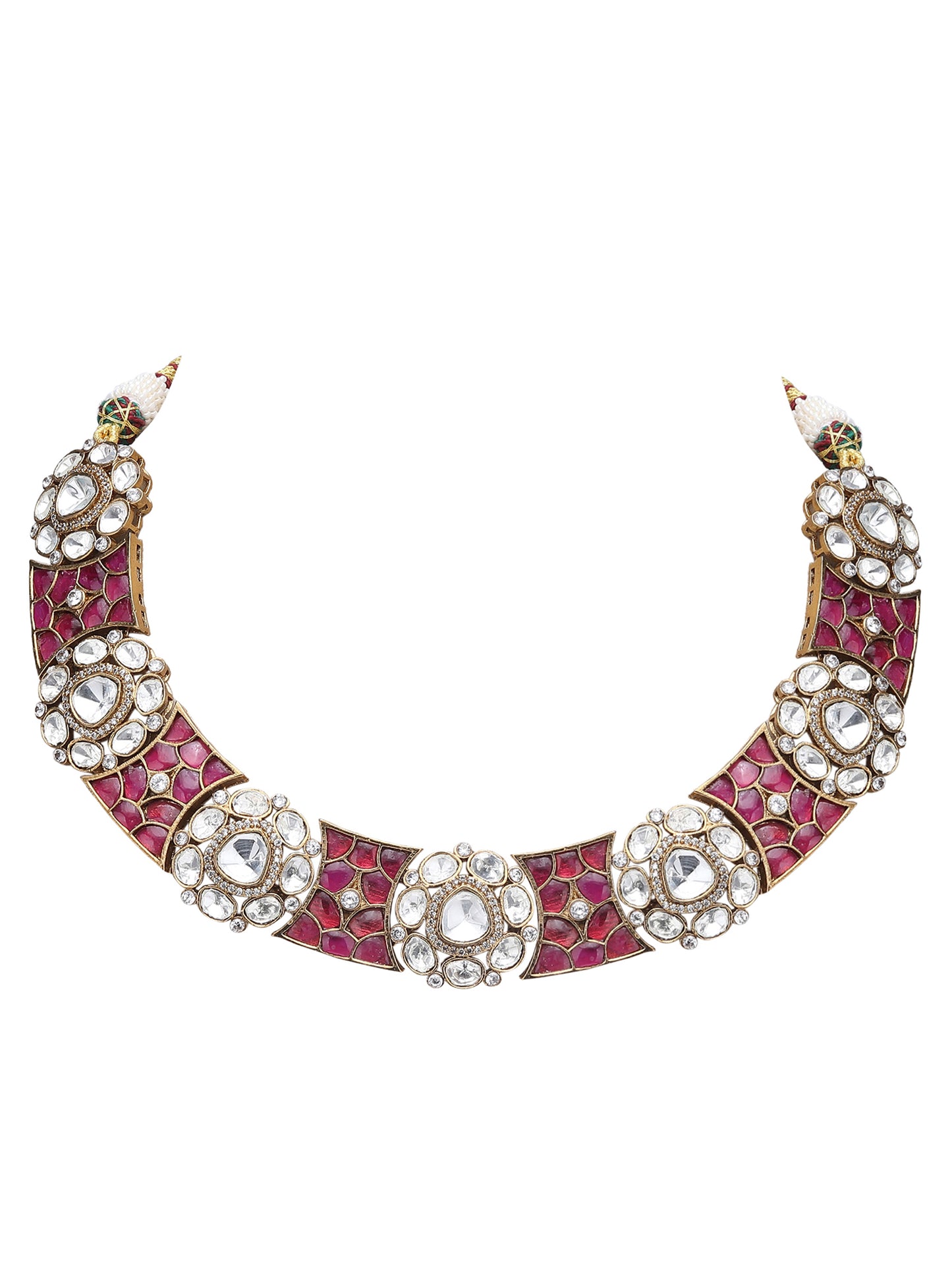 Rose Gold Contemporary Necklace Set with White Kundan & Polki Stones