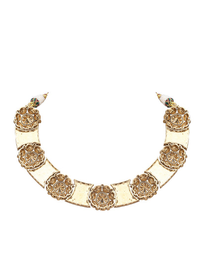 Rose Gold Contemporary Necklace Set with White Kundan & Polki Stones