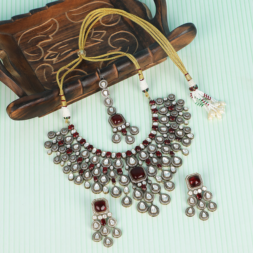 Exquisite Ruby and Polki Bridal Necklace Set with Earrings