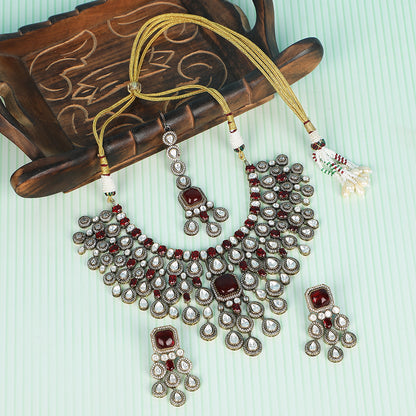 Exquisite Ruby and Polki Bridal Necklace Set with Earrings