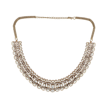Gold polki Kundan choker necklace set with uncut stones and matching earrings for bridal and traditional Indian wear