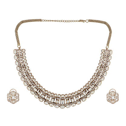 Gold polki Kundan choker necklace set with uncut stones and matching earrings for bridal and traditional Indian wear