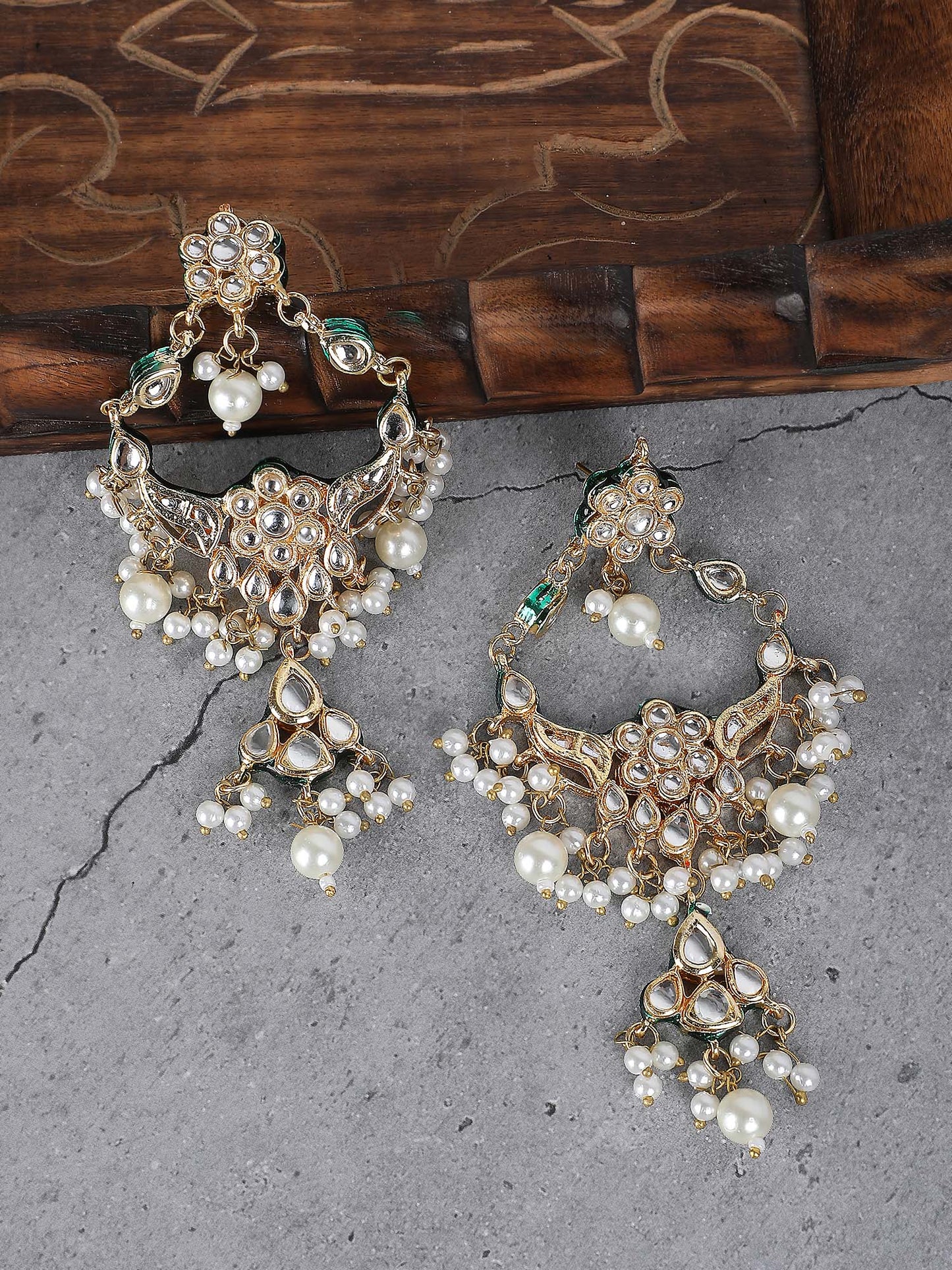 Gold-Plated Pearl Studded Drop Earrings