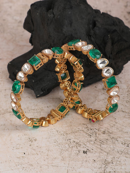 Gold Plated Contemporary Shaped Kundan Studded Bangle Set