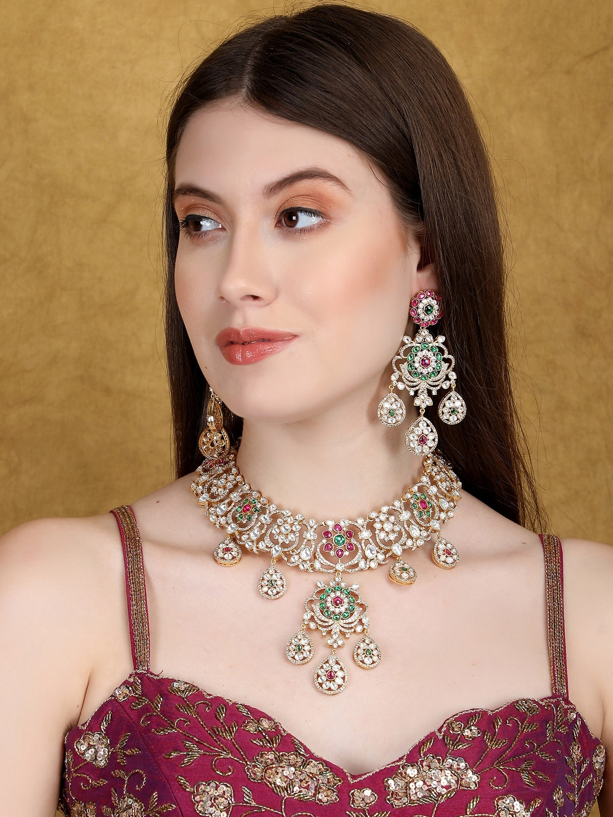 Gold-Toned & White Beaded Handcrafted Jewellery Set