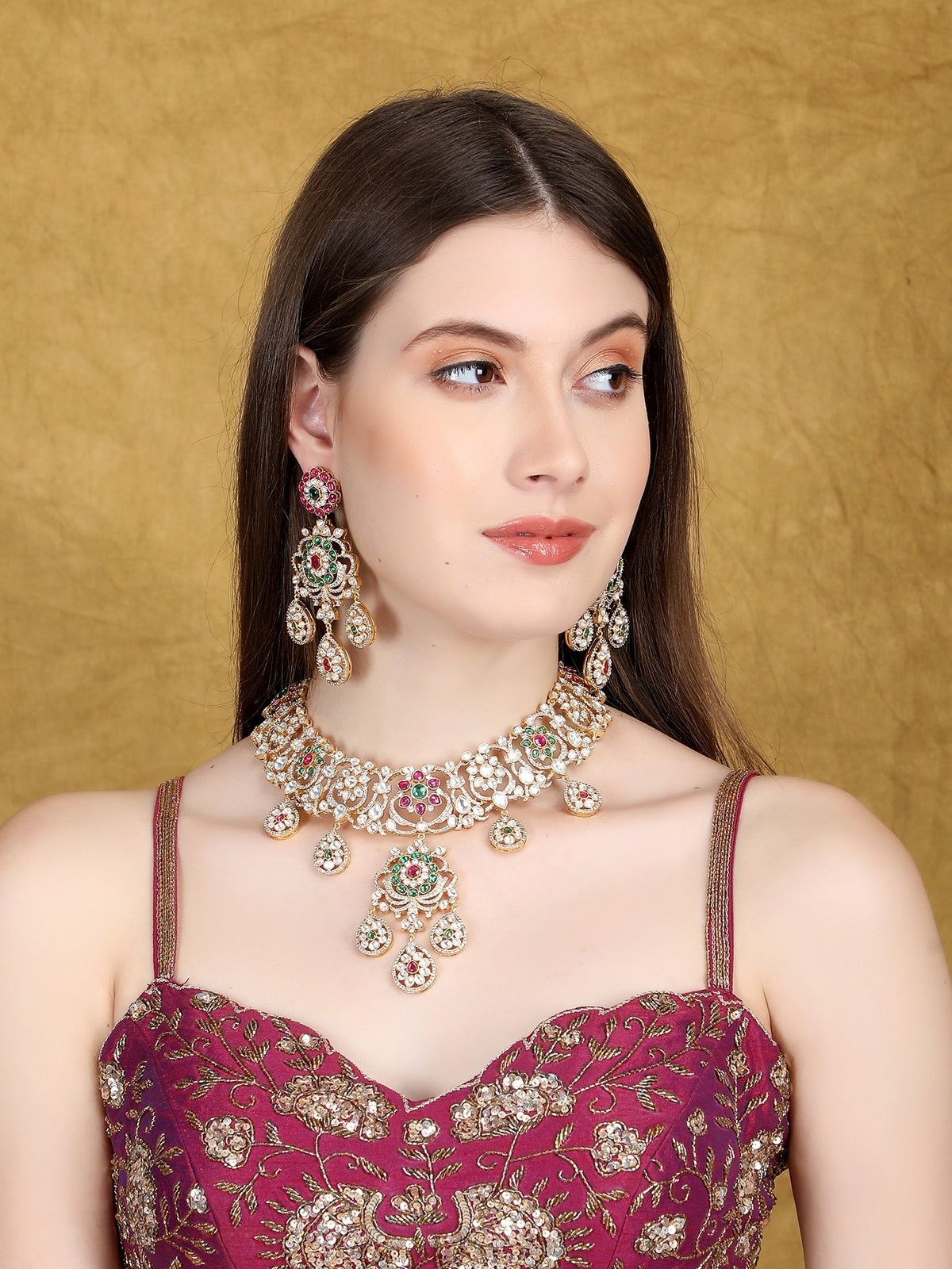 Gold-Toned & White Gold Plated Beaded Handcrafted Jewellery Set