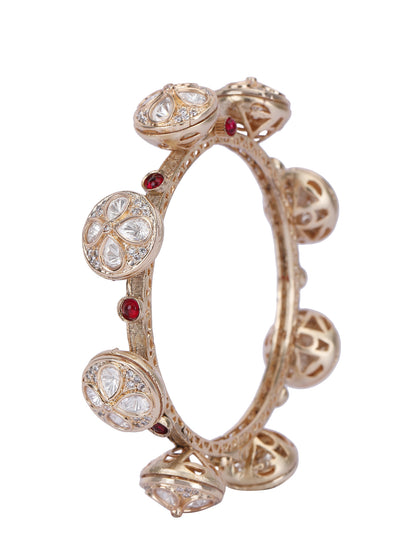 Gold-Plated Contemporary-Shaped Kundan Studded Bangle Set