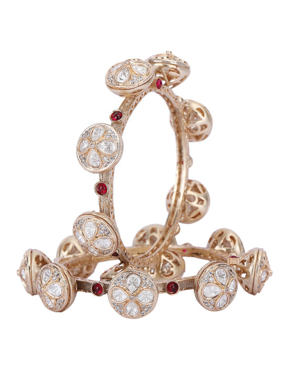 Gold-Plated Contemporary-Shaped Kundan Studded Bangle Set